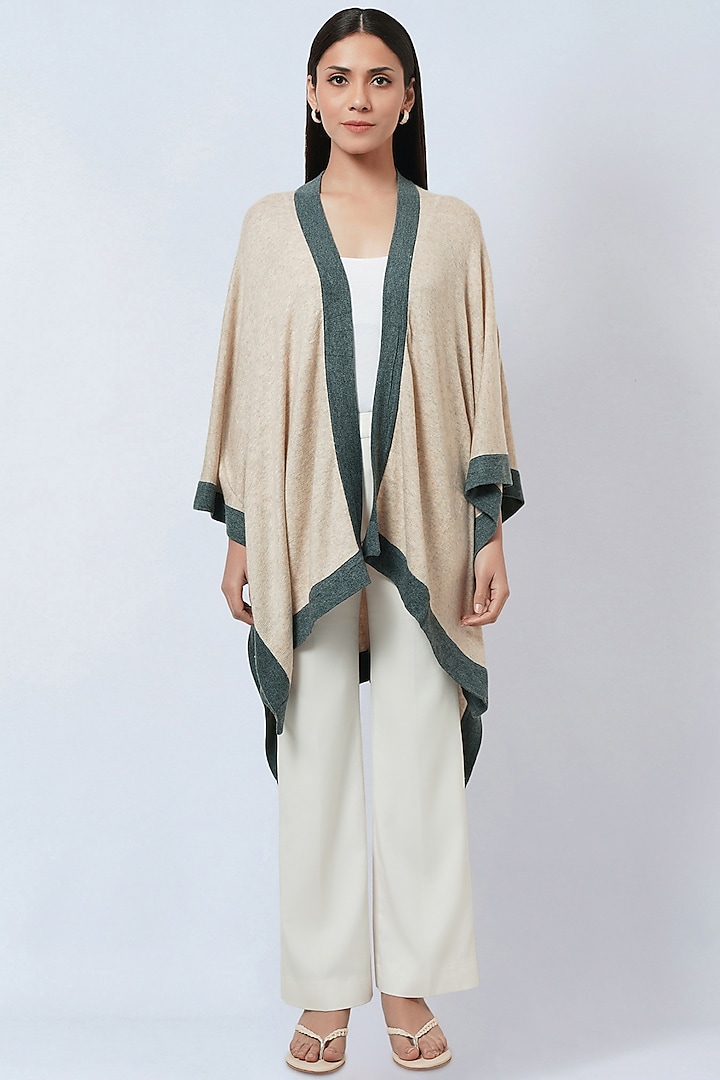 Beige & Grey Cashmere Knitted Cape by First Resort by Ramola Bachchan