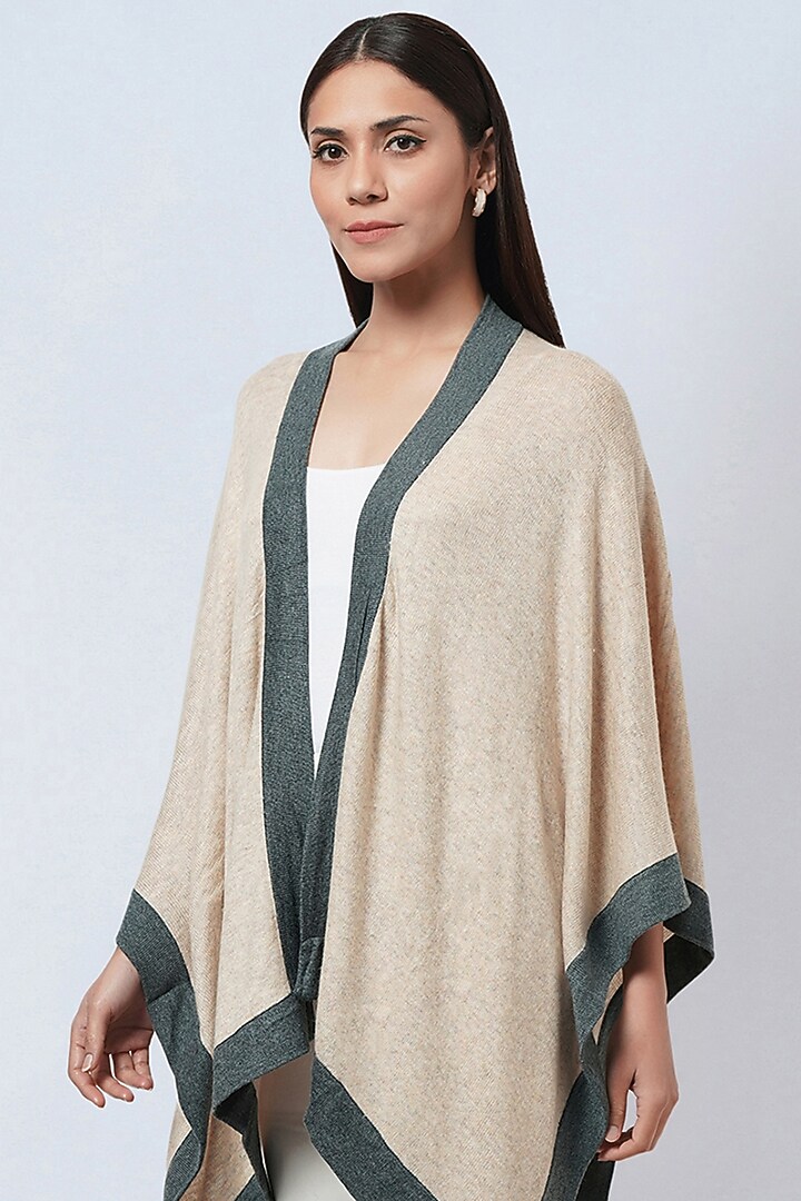 Beige & Grey Cashmere Knitted Cape by First Resort by Ramola Bachchan at Pernia's Pop Up Shop