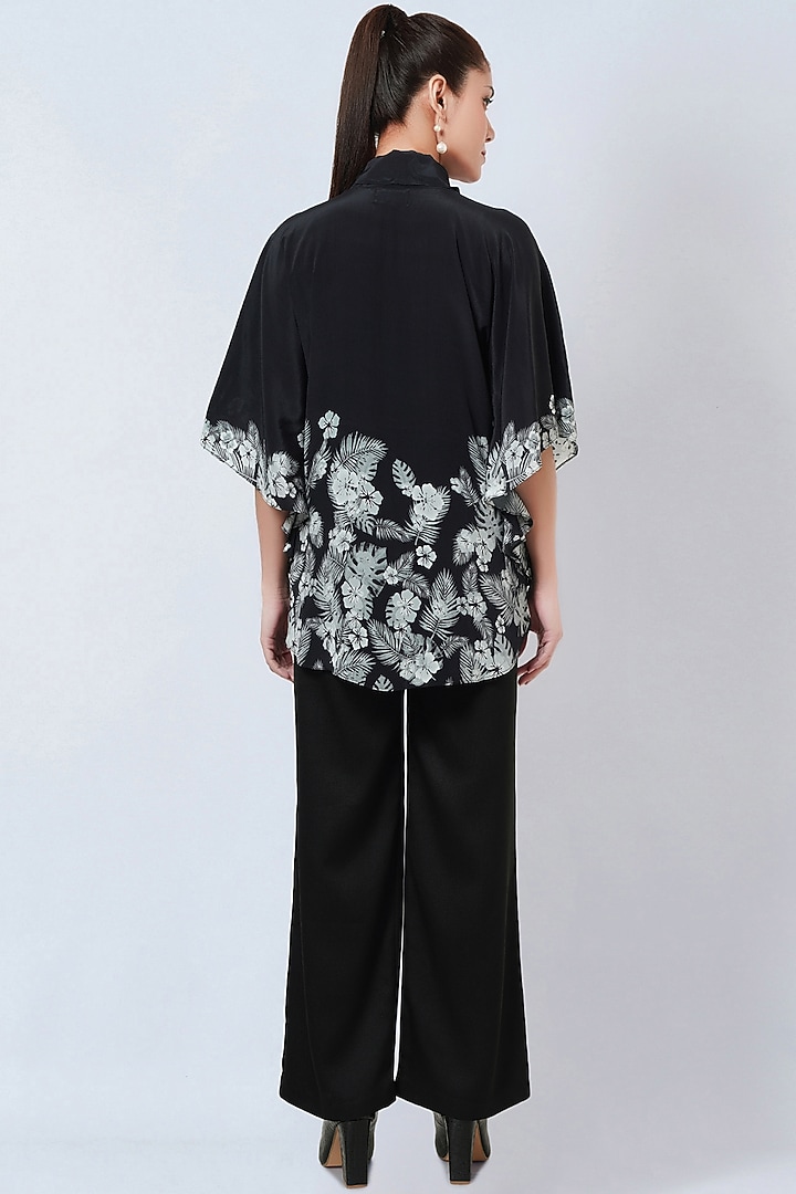 Black & Grey Viscose Crepe Floral Printed Top by First Resort by Ramola Bachchan at Pernia's Pop Up Shop