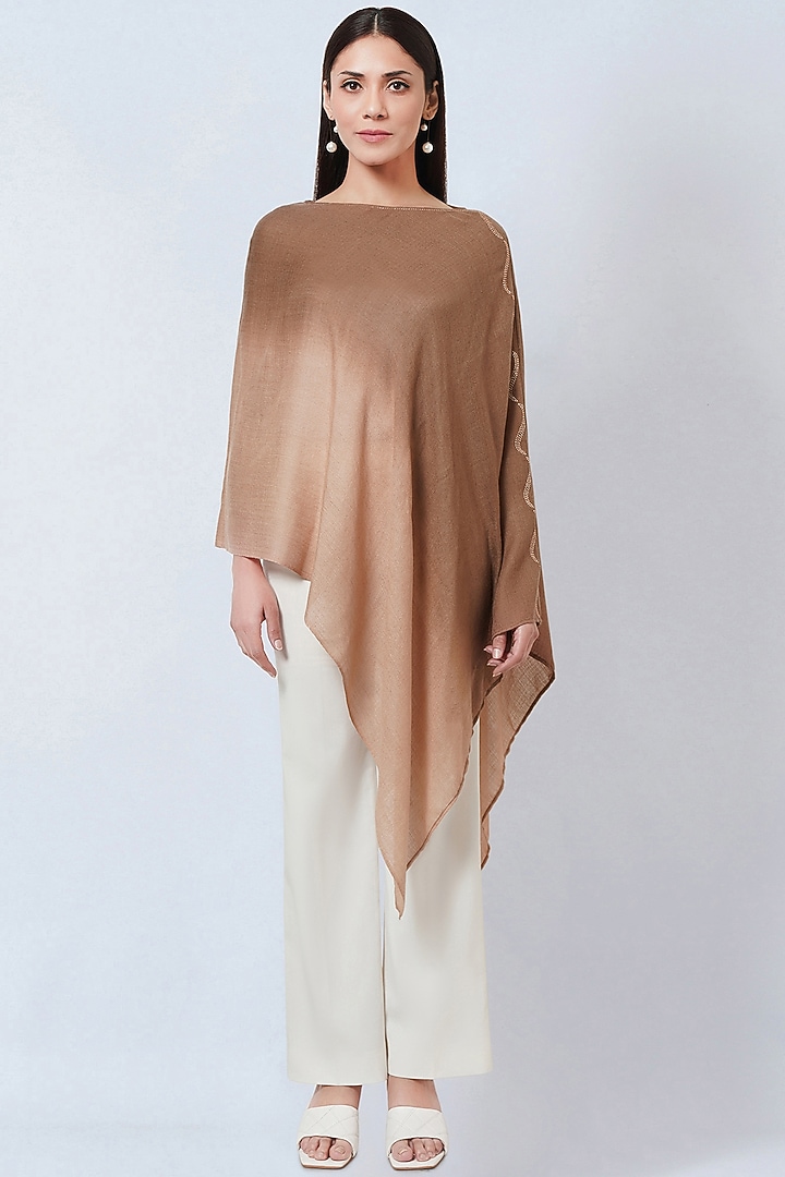 Brown Ombre Cashmere Embellished Poncho Top by First Resort by Ramola Bachchan at Pernia's Pop Up Shop