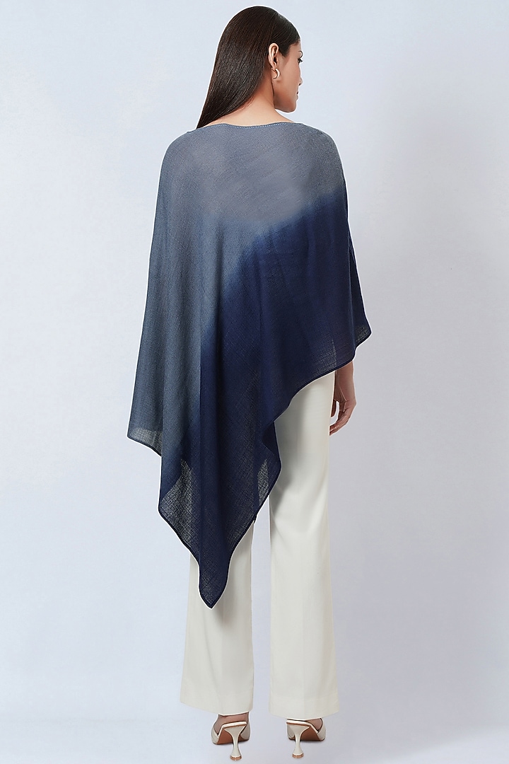 Grey & Blue Ombre Cashmere Embellished Poncho Top by First Resort by Ramola Bachchan at Pernia's Pop Up Shop