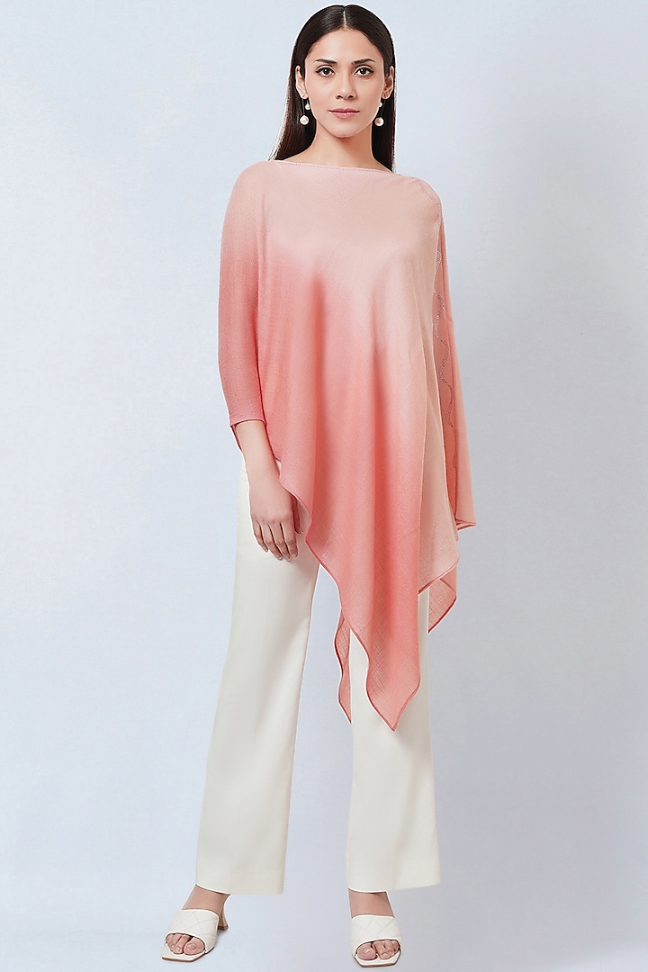 Pink Ombre Cashmere Embellished Poncho Top by First Resort by Ramola Bachchan