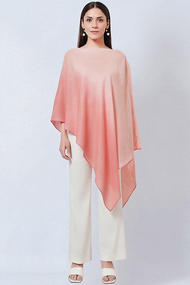 Pink Ombre Cashmere Embellished Poncho Top by First Resort by Ramola Bachchan at Pernia's Pop Up Shop