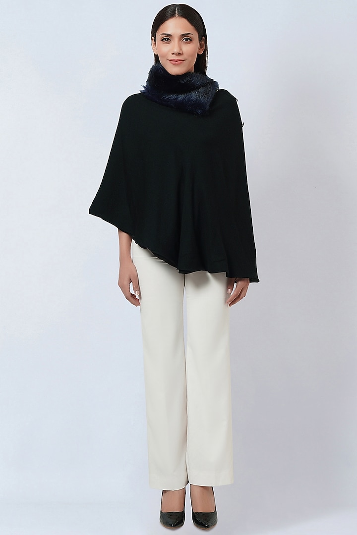 Black Cashmere Asymmetrical Poncho Top by First Resort by Ramola Bachchan at Pernia's Pop Up Shop