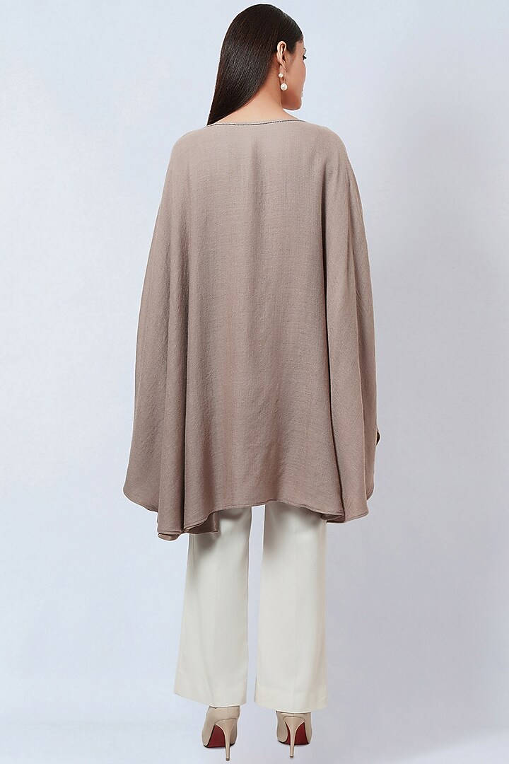 Taupe Cashmere Embellished Poncho Top by First Resort by Ramola Bachchan at Pernia's Pop Up Shop
