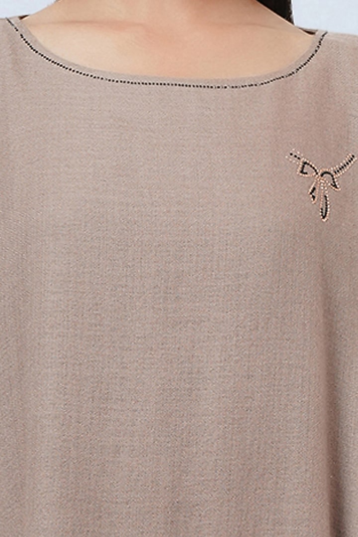 Taupe Cashmere Embellished Poncho Top by First Resort by Ramola Bachchan at Pernia's Pop Up Shop
