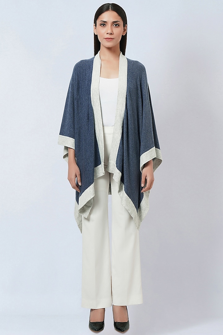 Blue Cashmere Knitted Cape by First Resort by Ramola Bachchan