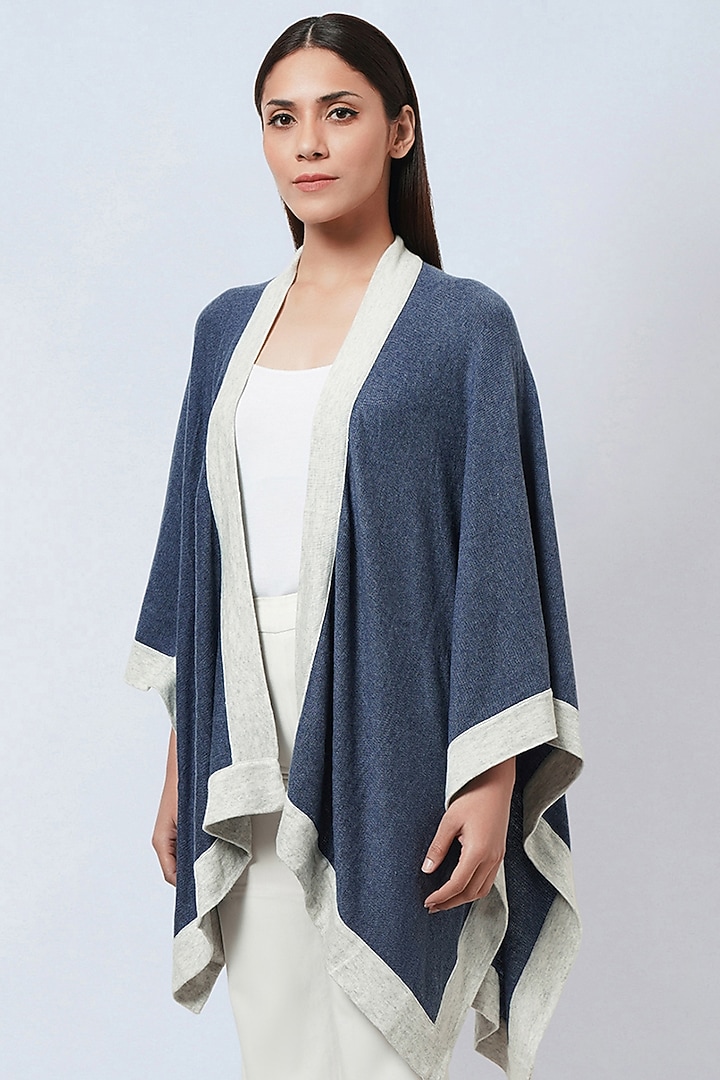 Blue Cashmere Knitted Cape by First Resort by Ramola Bachchan at Pernia's Pop Up Shop