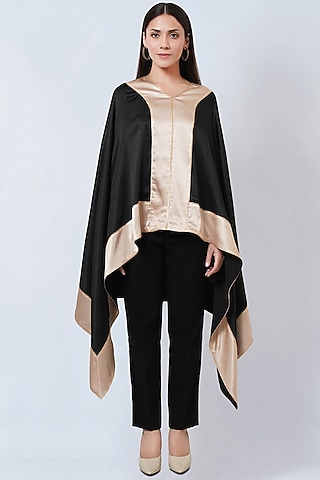 Black & Gold Satin Asymmetric Tunic by First Resort by Ramola Bachchan