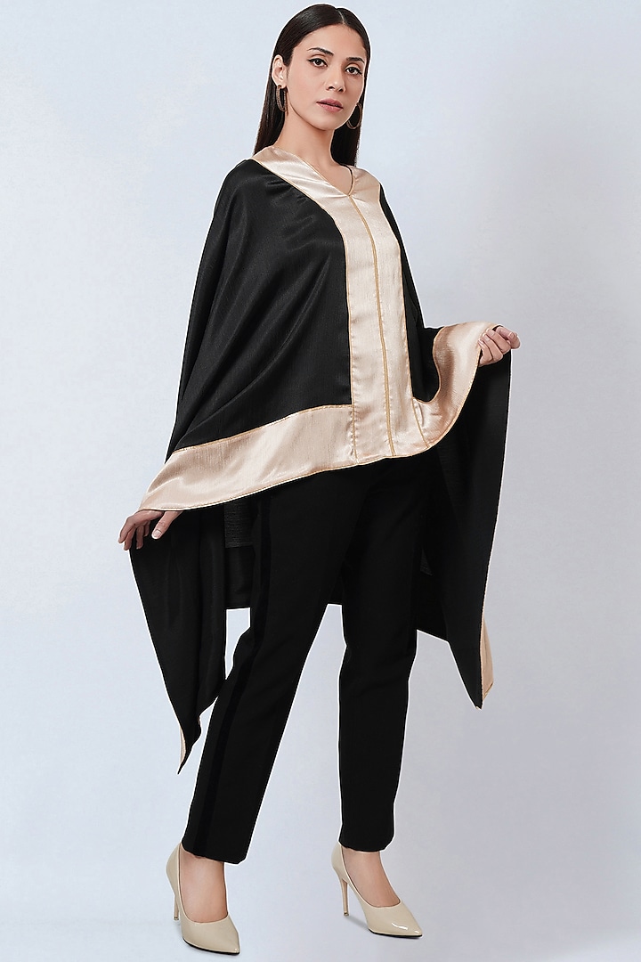 Black & Gold Satin Asymmetric Tunic by First Resort by Ramola Bachchan at Pernia's Pop Up Shop