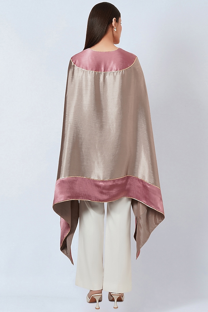 Beige & Blush Pink Satin Asymmetric Tunic by First Resort by Ramola Bachchan at Pernia's Pop Up Shop