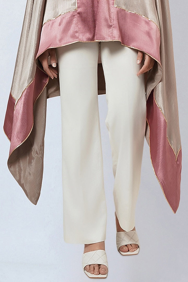 Beige & Blush Pink Satin Asymmetric Tunic by First Resort by Ramola Bachchan at Pernia's Pop Up Shop