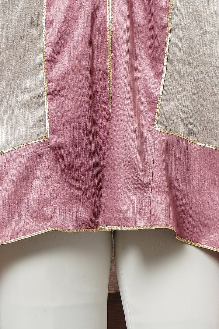 Beige & Blush Pink Satin Asymmetric Tunic by First Resort by Ramola Bachchan at Pernia's Pop Up Shop