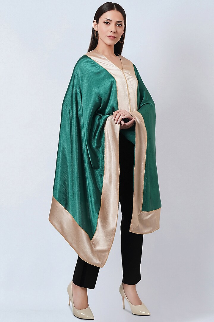 Forest Green & Gold Satin Asymmetric Tunic by First Resort by Ramola Bachchan