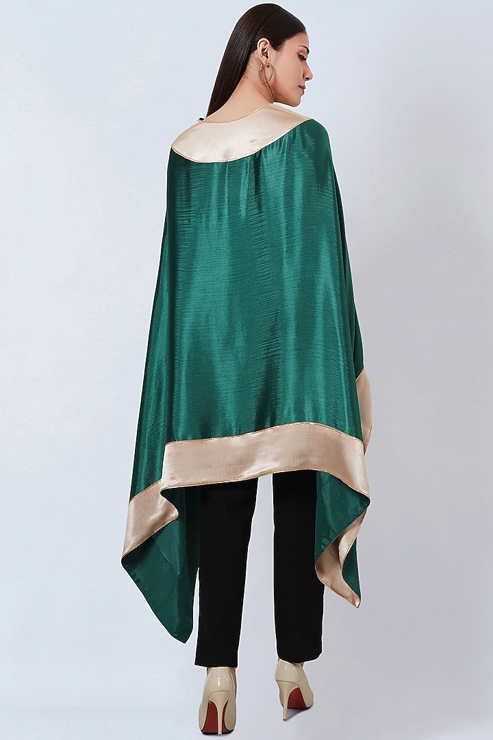 Forest Green & Gold Satin Asymmetric Tunic by First Resort by Ramola Bachchan at Pernia's Pop Up Shop