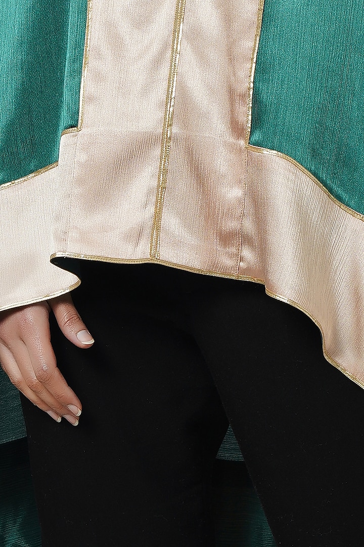 Forest Green & Gold Satin Asymmetric Tunic by First Resort by Ramola Bachchan at Pernia's Pop Up Shop