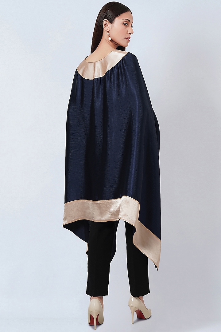Midnight Blue & Gold Satin Asymmetric Tunic by First Resort by Ramola Bachchan at Pernia's Pop Up Shop