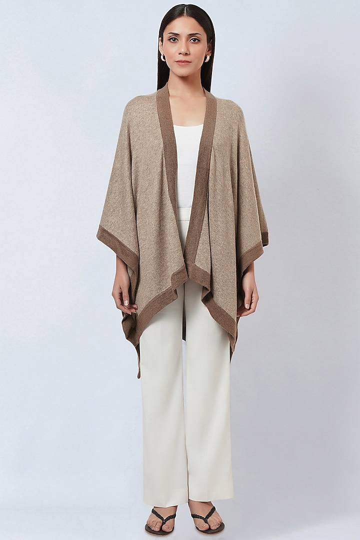 Sand & Brown Cashmere Knitted Long Cape by First Resort by Ramola Bachchan