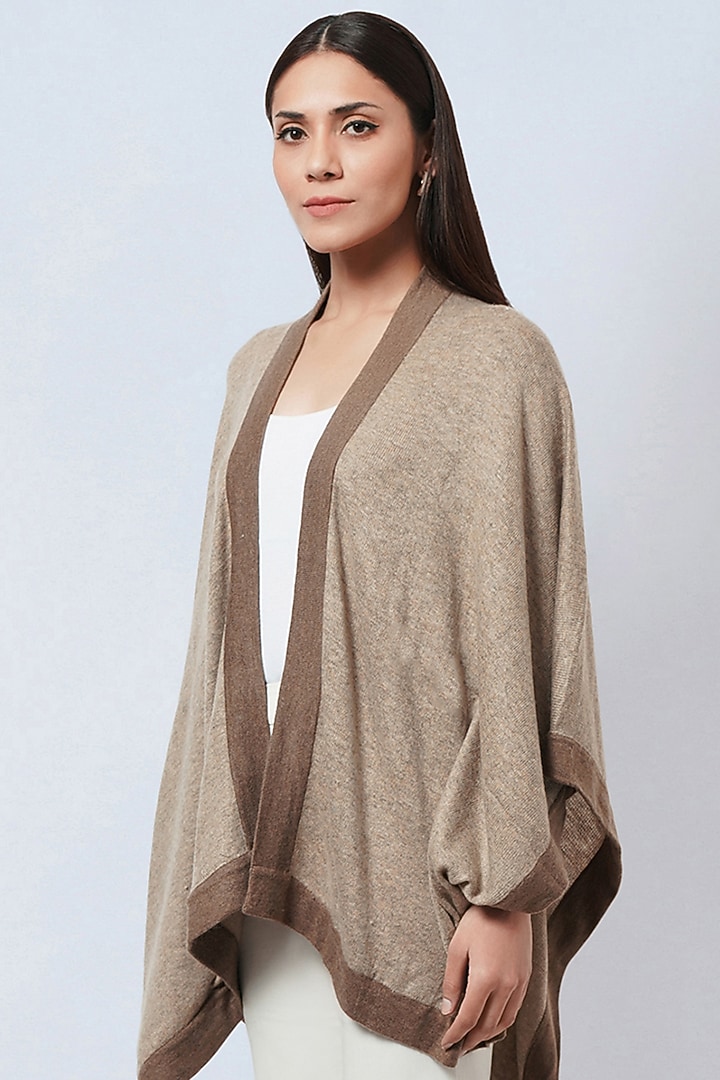 Sand & Brown Cashmere Knitted Long Cape by First Resort by Ramola Bachchan at Pernia's Pop Up Shop