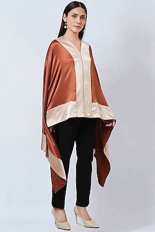 Bronze & Gold Satin Asymmetric Tunic by First Resort by Ramola Bachchan