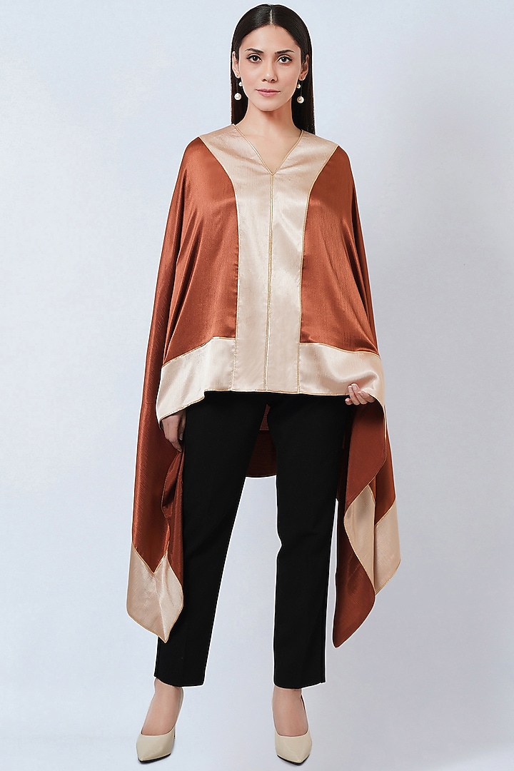 Bronze & Gold Satin Asymmetric Tunic by First Resort by Ramola Bachchan at Pernia's Pop Up Shop