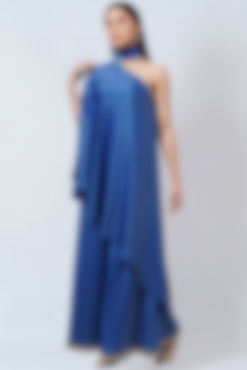 Azure Blue Crepe One-Shoulder Asymmetrical Tunic by First Resort by Ramola Bachchan