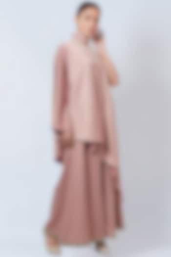 Powder Pink Crepe One-Shoulder Asymmetrical Tunic by First Resort by Ramola Bachchan