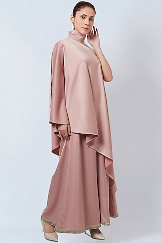 Powder Pink Crepe One-Shoulder Asymmetrical Tunic by First Resort by Ramola Bachchan