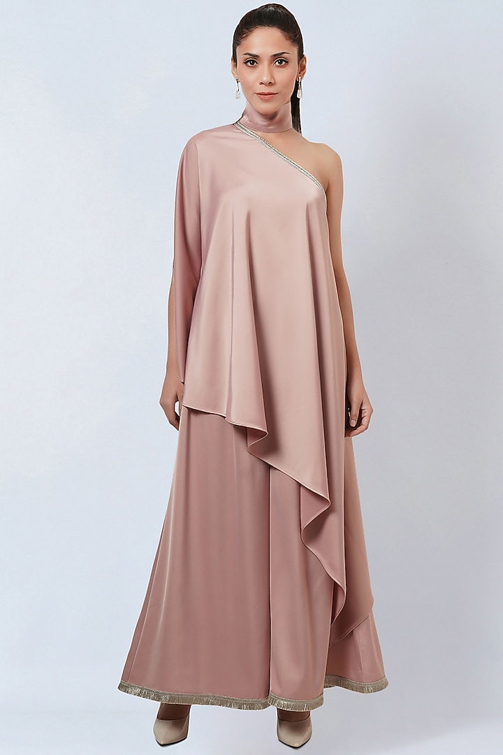 Powder Pink Crepe One-Shoulder Asymmetrical Tunic by First Resort by Ramola Bachchan at Pernia's Pop Up Shop