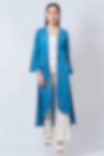 Cobalt Blue Cotton Cambric Embellished Coat by First Resort by Ramola Bachchan