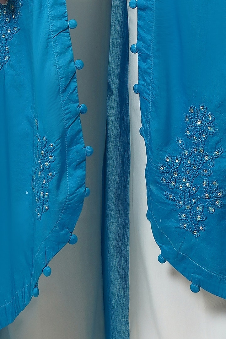 Cobalt Blue Cotton Cambric Embellished Coat by First Resort by Ramola Bachchan at Pernia's Pop Up Shop