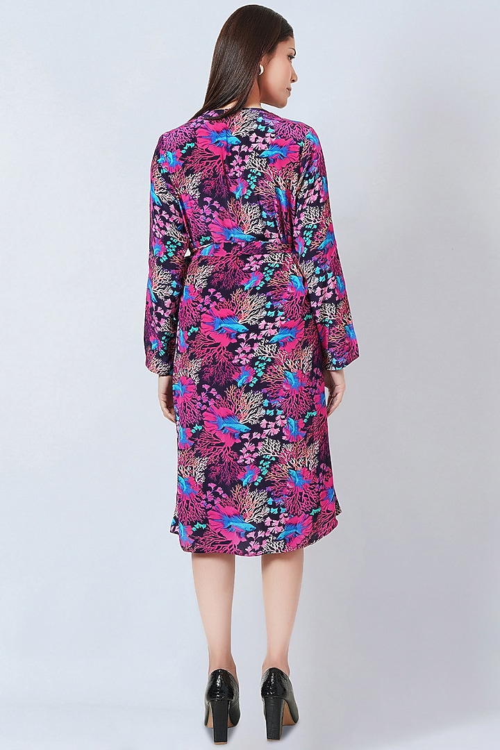 Pink Viscose Crepe Printed Wrap Summer Dress by First Resort by Ramola Bachchan at Pernia's Pop Up Shop