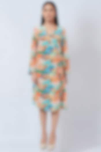 Multi-Colored Viscose Crepe Printed Wrap Dress by First Resort by Ramola Bachchan