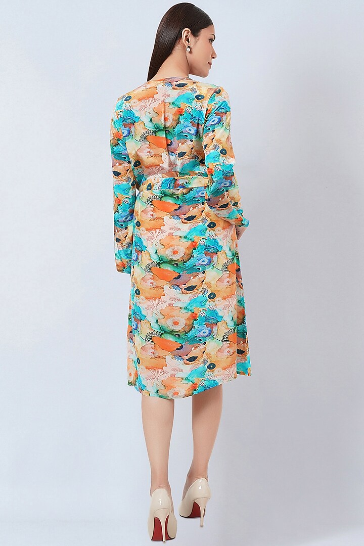 Multi-Colored Viscose Crepe Printed Wrap Summer Dress by First Resort by Ramola Bachchan at Pernia's Pop Up Shop