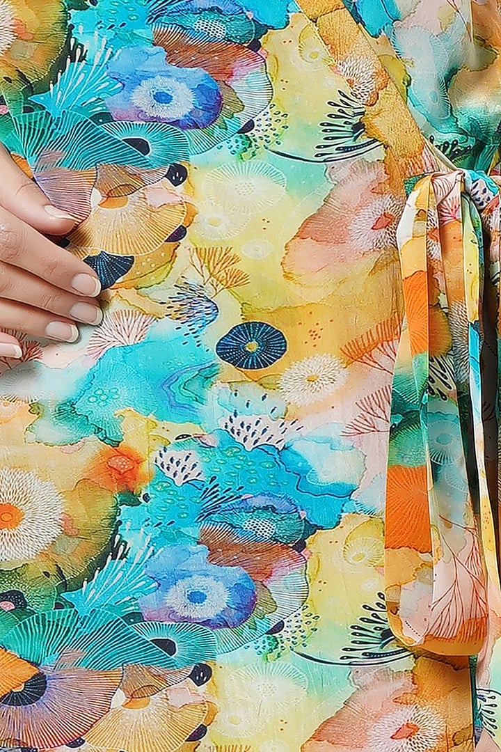 Multi-Colored Viscose Crepe Printed Wrap Summer Dress by First Resort by Ramola Bachchan at Pernia's Pop Up Shop