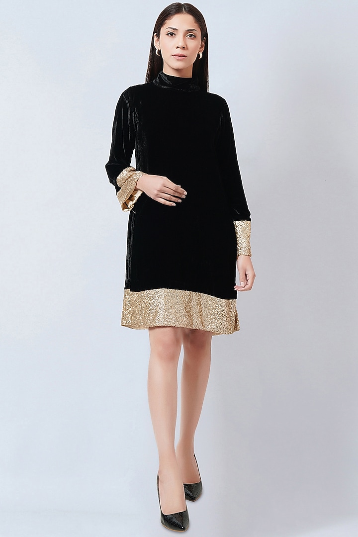 Black Silk Velvet Summer Dress by First Resort by Ramola Bachchan at Pernia's Pop Up Shop