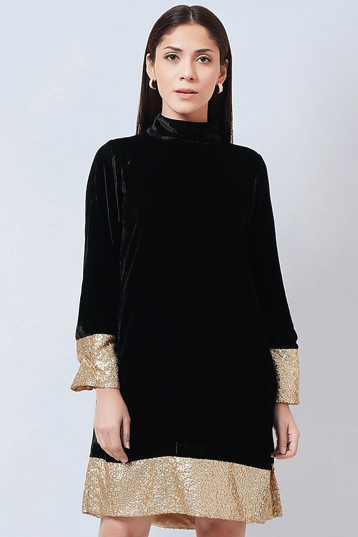 Black Silk Velvet Summer Dress by First Resort by Ramola Bachchan at Pernia's Pop Up Shop