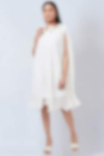 White Polyester Georgette Pleated Asymmetric Dress by First Resort by Ramola Bachchan