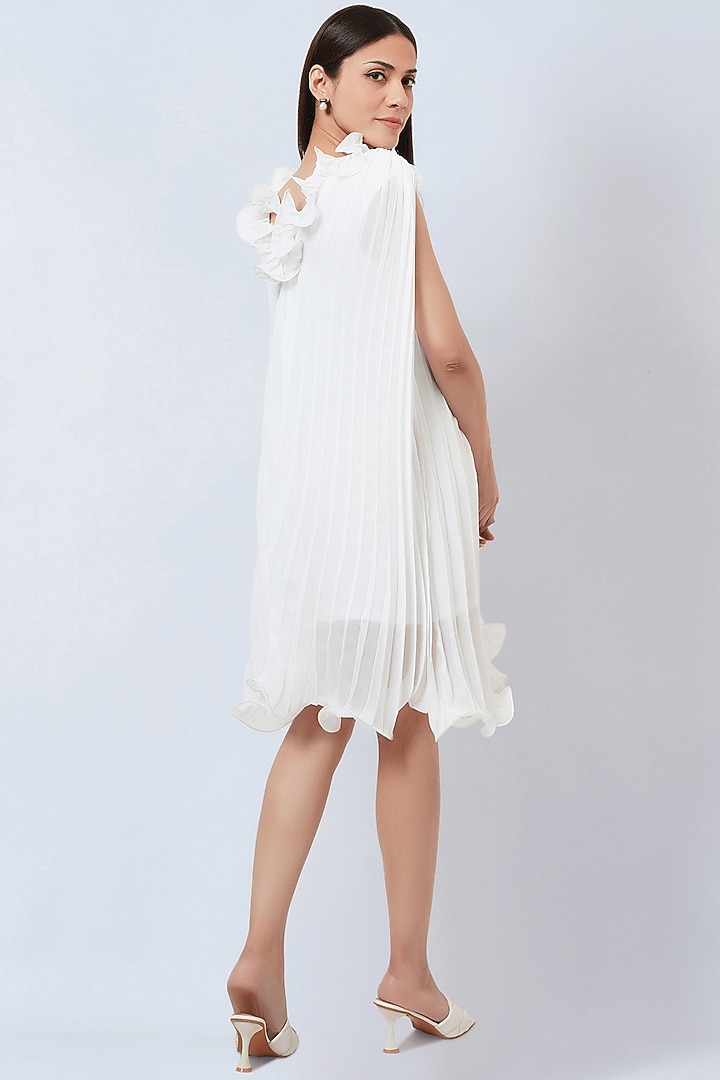 White Polyester Georgette Pleated Asymmetric Summer Dress by First Resort by Ramola Bachchan at Pernia's Pop Up Shop