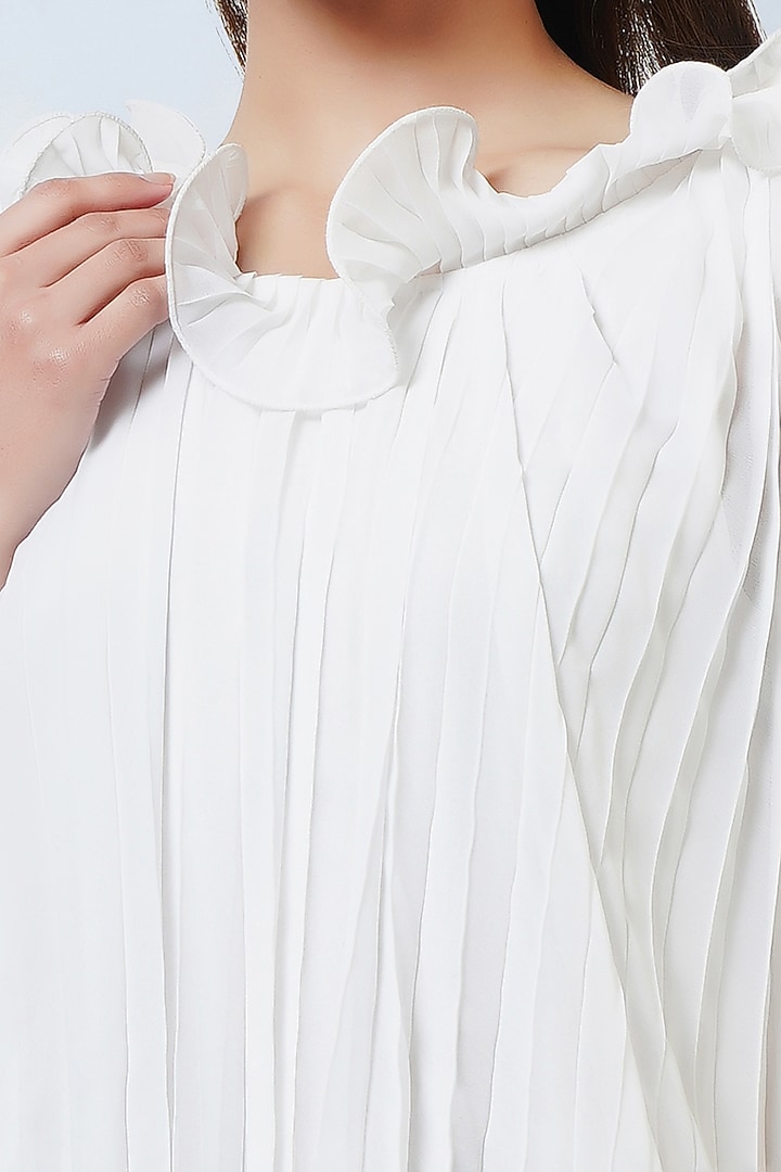 White Polyester Georgette Pleated Asymmetric Summer Dress by First Resort by Ramola Bachchan at Pernia's Pop Up Shop