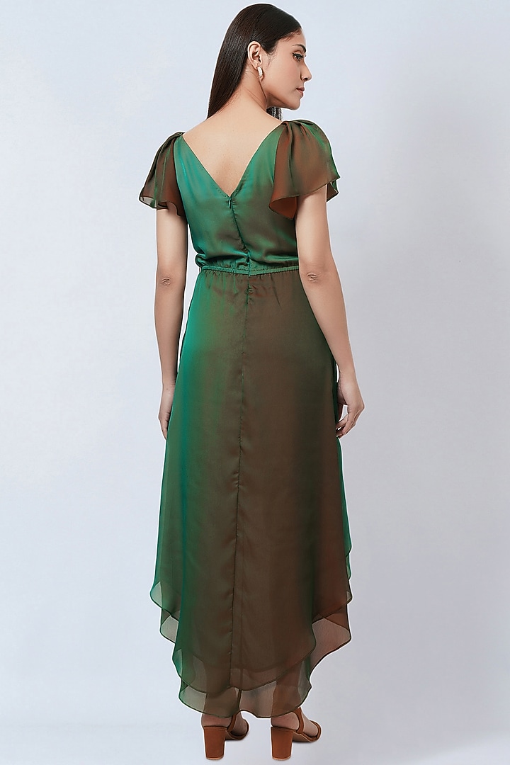 Green & Bronze Polyester Georgette High-low Dress Design by First Resort by Ramola Bachchan at Pernia's Pop Up Shop 2026 Green & Bronze Polyester Georgette High-low Dress Design by First Resort by Ramola Bachchan at Pernia's Pop Up Shop 2026
