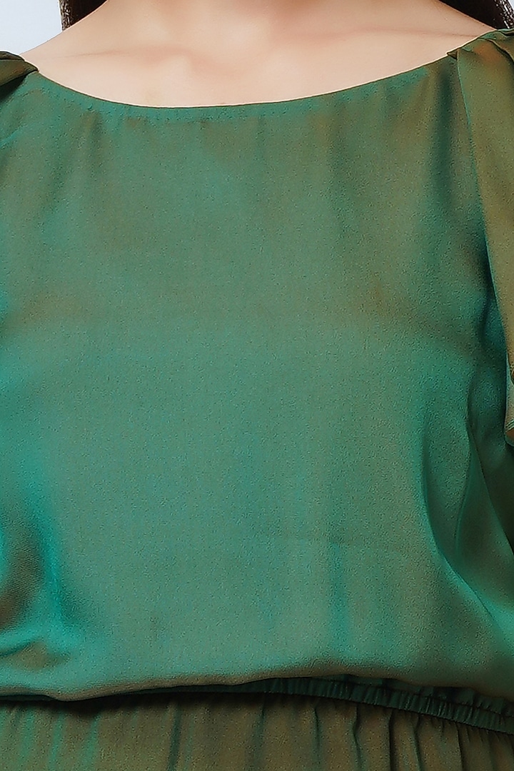 Green & Bronze Polyester Georgette High-low Summer Dress by First Resort by Ramola Bachchan at Pernia's Pop Up Shop