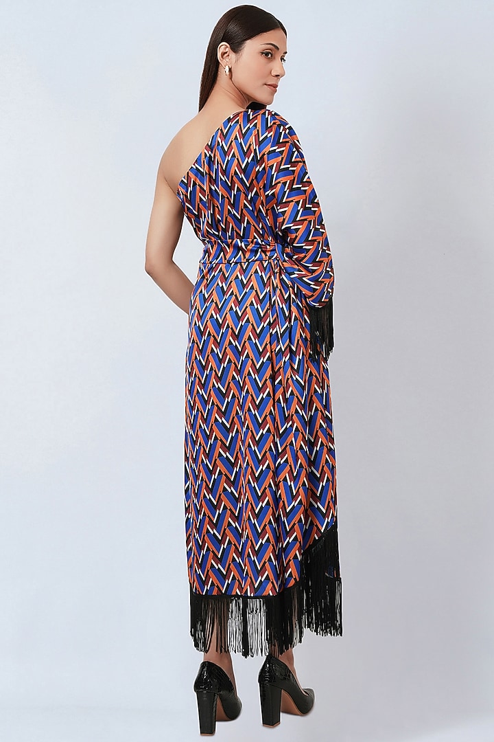 Blue Polyester Satin One-Shoulder Summer Dress by First Resort by Ramola Bachchan at Pernia's Pop Up Shop