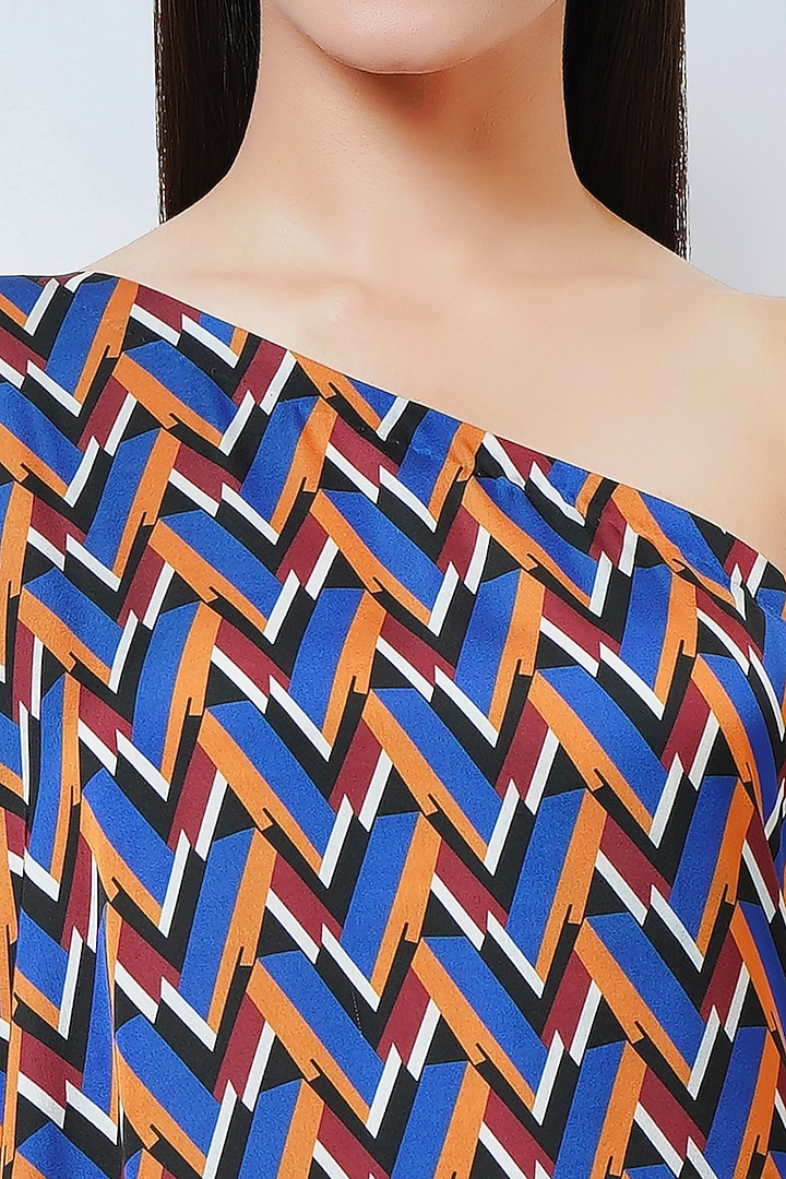 Blue Polyester Satin One-Shoulder Summer Dress by First Resort by Ramola Bachchan at Pernia's Pop Up Shop