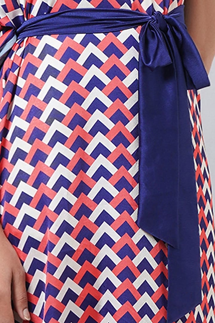 Coral Pink & Blue Polyester Satin One-Shoulder Summer Dress by First Resort by Ramola Bachchan at Pernia's Pop Up Shop