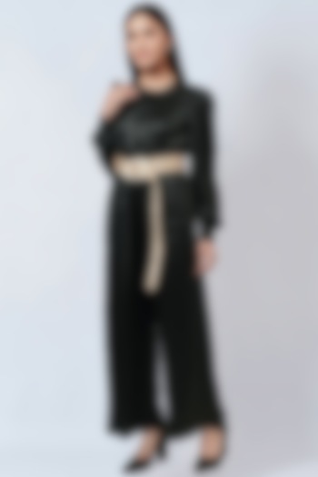 Black Polyester Satin Jumpsuit by First Resort by Ramola Bachchan
