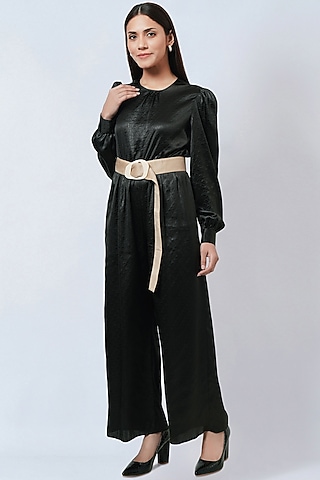 Black Polyester Satin Jumpsuit by First Resort by Ramola Bachchan
