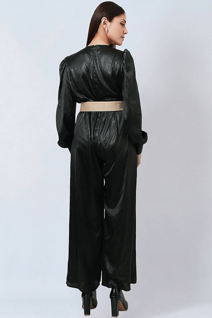 Black Polyester Satin Jumpsuit by First Resort by Ramola Bachchan at Pernia's Pop Up Shop