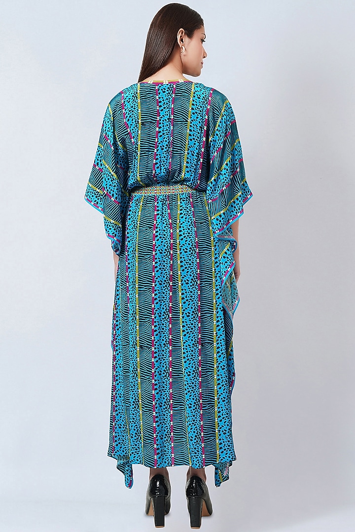 Blue Silk Crepe Printed Kaftan by First Resort by Ramola Bachchan at Pernia's Pop Up Shop