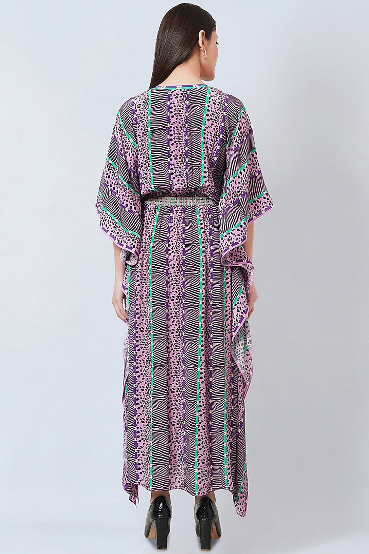 Mauve Silk Crepe Printed Kaftan by First Resort by Ramola Bachchan at Pernia's Pop Up Shop